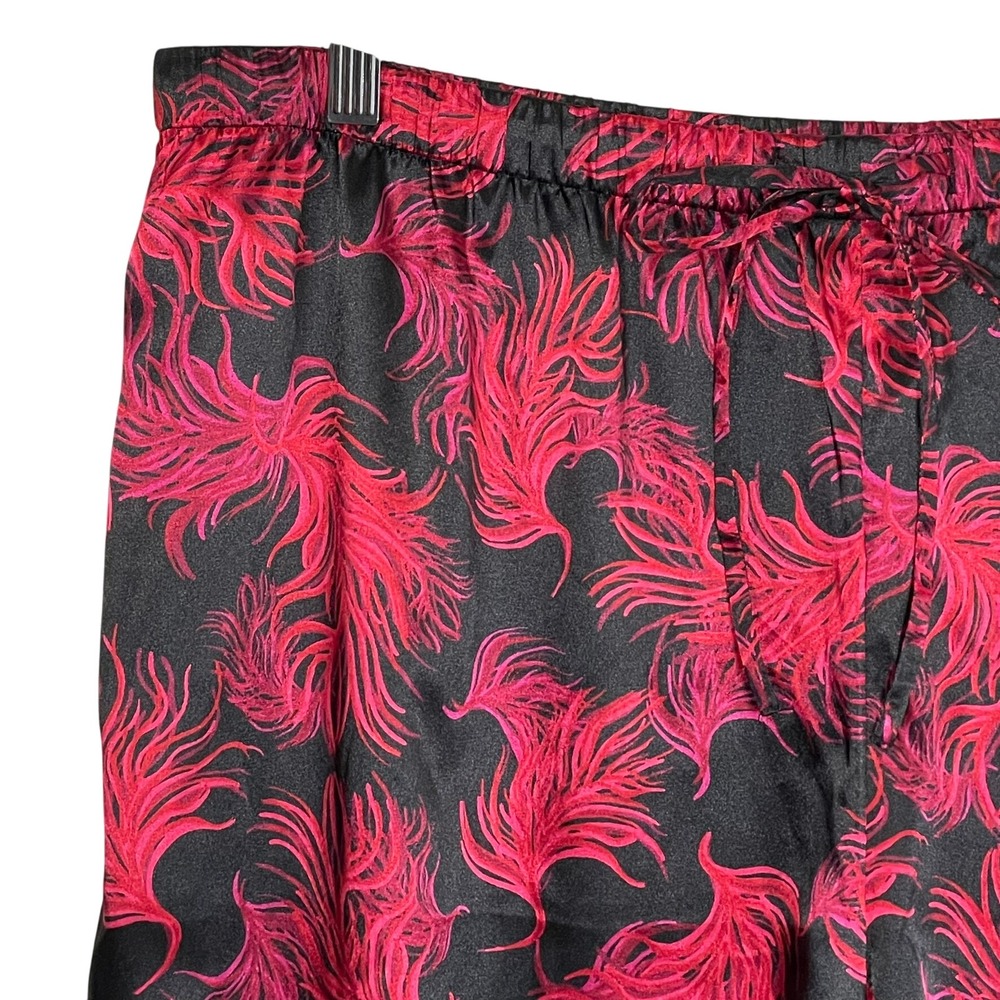 Cacique Pajama Pants Size 18/20 Black Red Feather Print Lounge Wide Leg - Picture 3 of 11